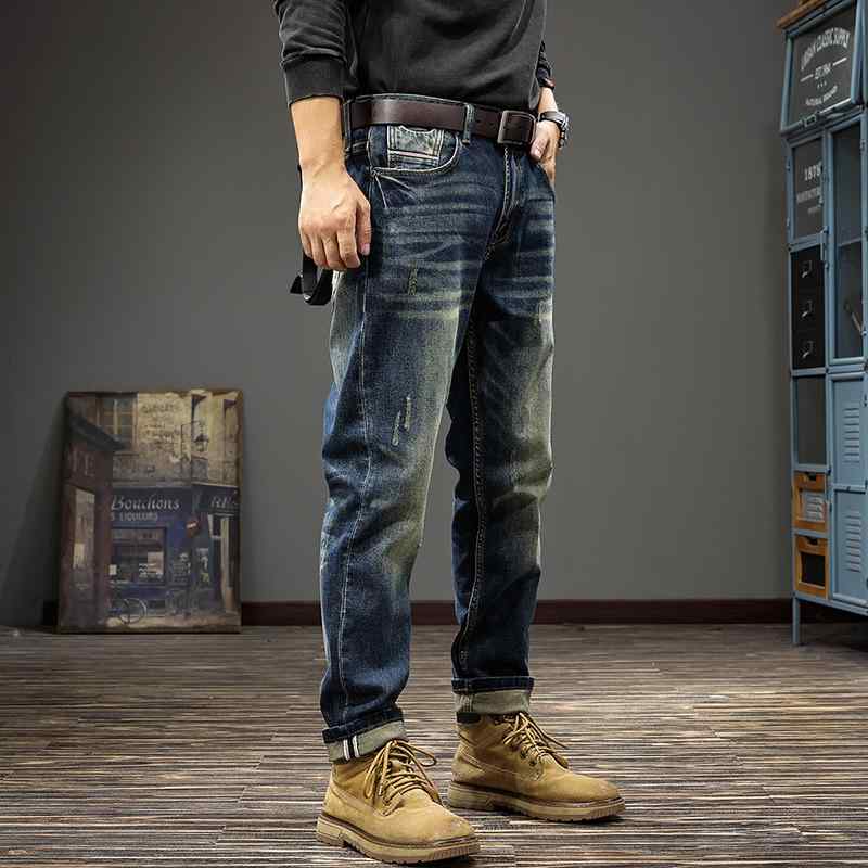 メンズ 流行り物 服  オシャレ 分かりやすい 大 かっこいい 大層らしい大きさ 表どおり 成人男性服 秋 レトロ 表どおり デニム ウォッシュ 不都合工業 アメリカン 心地よい 甚だしい か細い 引っ切りない ズボン下
