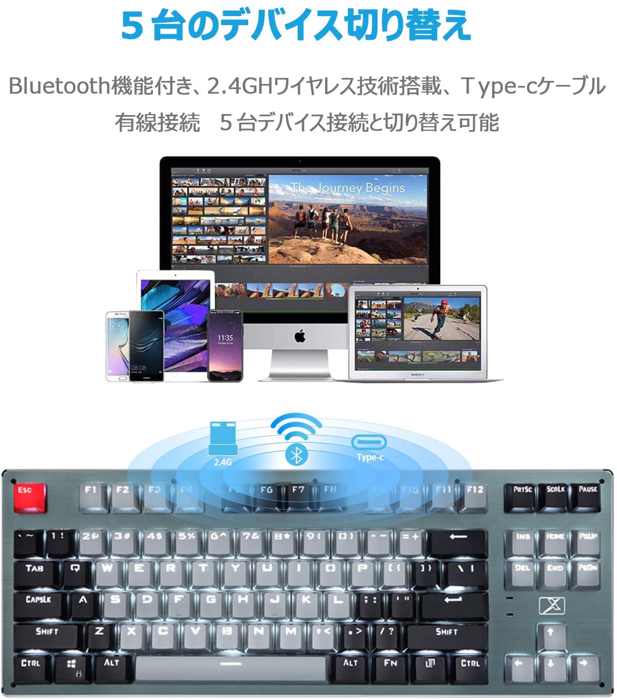 楽天市場 送料無料 メカニカルキーボード ゲーミングキーボード Bluetooth 2 4ghワイヤレス無線type C有線接続 ワイヤレスキーボード 充電式3300ｍah大電量 ゲーミングキーボード メカニカル 青軸 全キーロールオーバーled発光 Ios Android Mac Windows対応 英語配列