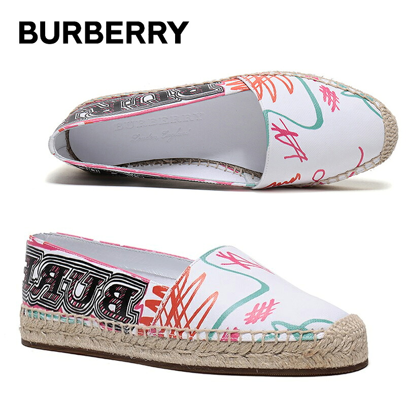 赤ちょうちんバリーBURBERRY レディース プリントテキスタイルエスパドリーユ シューズ 4066502 10700 WHITE【並行輸入品】【新古品・未当て嵌める品】