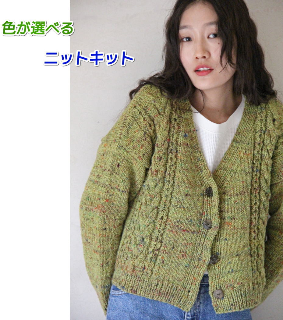●編み針セット 毛糸 野呂英作のフォークロアで編むカーディガン 手編みキット 無料編み図 編み物キット セーター ウール シルク