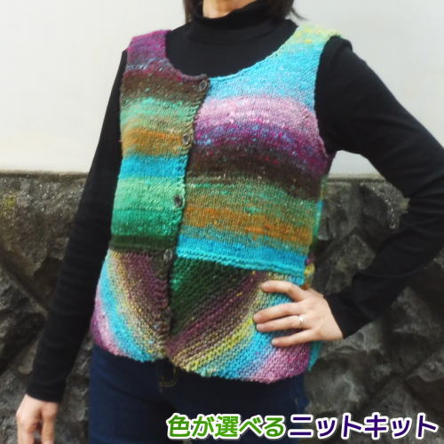 ●編み針セット 野呂英作のくれよんで編む裾の模様が面白いベスト 手編みキット 無料編み図 編みものキット