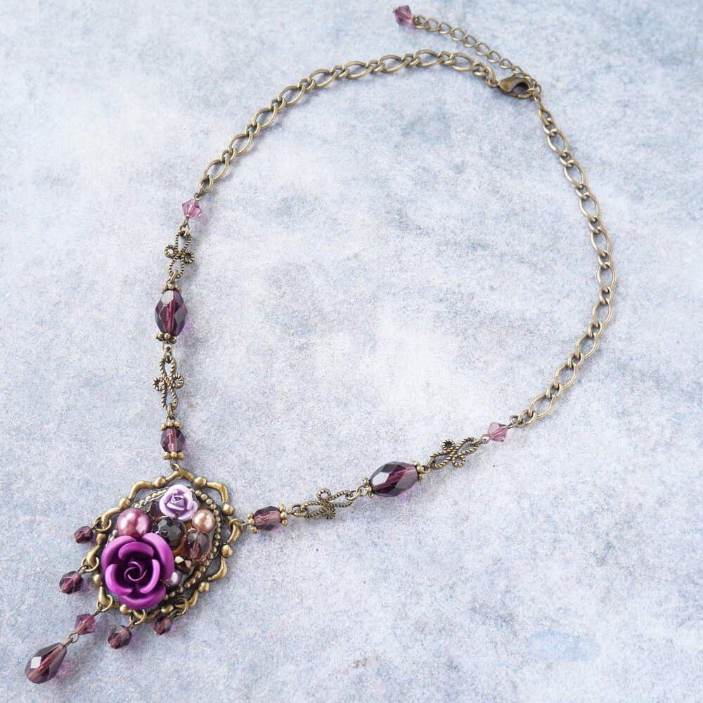 楽天市場】紫 薔薇 十字架 パープル ローズ Y型 ネックレス