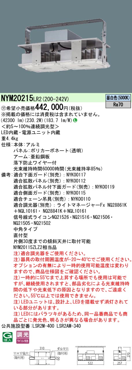 [法人限定] NYM20215 LR2 パナソニック ※受注品 高天井用照明器具 昼白色 中角タイプ 連続調光型調光タイプ ライコン別売 [ NYM20215LR2 ]