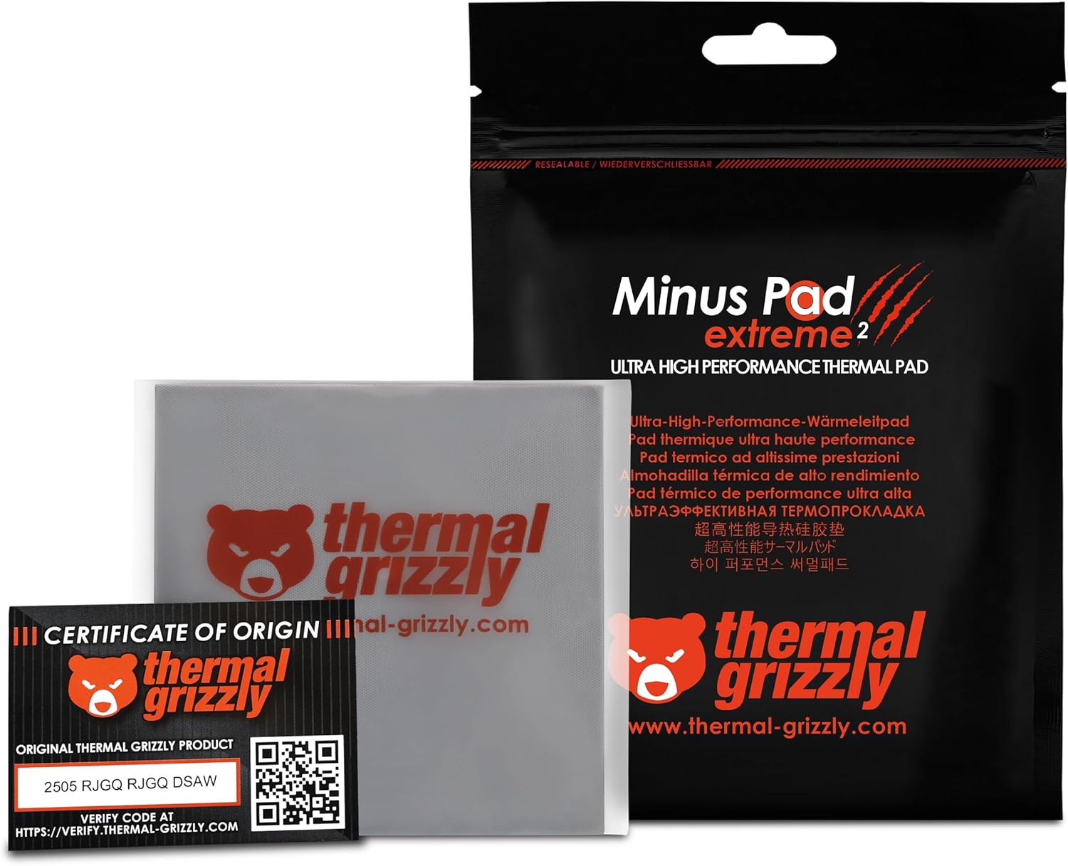 Thermal Grizzly Minus Pad extreme2  100×100 ｘ1枚 (TG-MP-E2-100-100) サーマルパッド0.5粍/1粍/1.5粍/2粍 厚 / パソコン部分品 /冷やかす腰かけ / 中央処理装置冷やかす用 / サーマルパッド / Minus Pad / 熱伝わらす / サーマルグリズリー / 腰かけ / ケイ素樹脂 / パッド / 薄墨色 / 放熱パッド