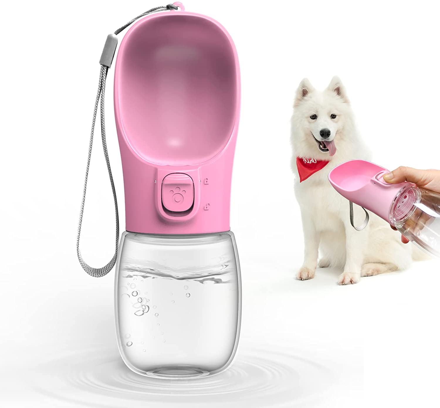 ペット給水器 お散歩ウォーターボトル 550ml ハンディーボトル ボトル 携帯用 水槽付き 水漏れ防止 水飲み器 犬 猫 給水 最安値 550ml