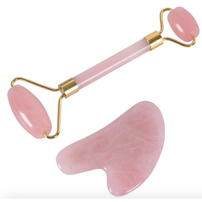 断捨離:ソフィル-e 美顔器 マッサージ器 木製 磁気ローラー ローズクォーツ フェイスローラー 美顔ローラー マッサージ ダブルヘッド 天然石