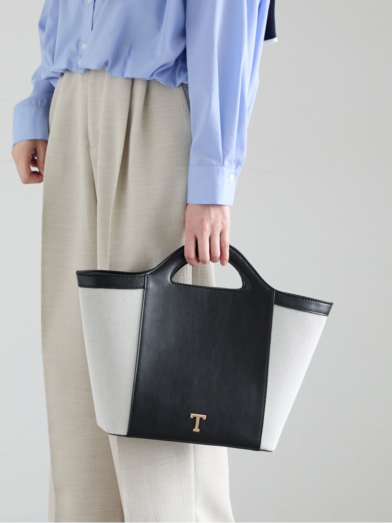 Tメタルキャンバスエコレザーコンビトートバッグ Te chichi テチチ 御徒面子 ハンドバック 黒いこと ベージュ【貨物輸送無料】[ Fashion]