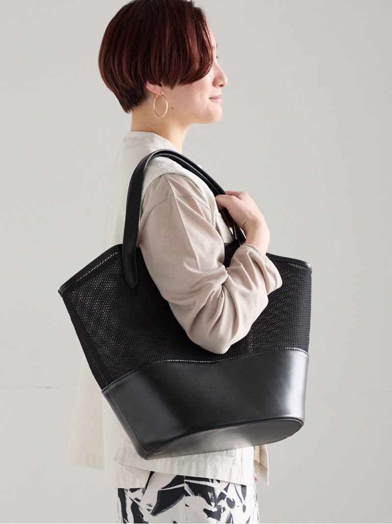 メッシュコンビトートバッグ Te chichi テチチ 御徒面子 ハンドバック 黒いこと 赤銅色【貨物輸送無料】[ Fashion]