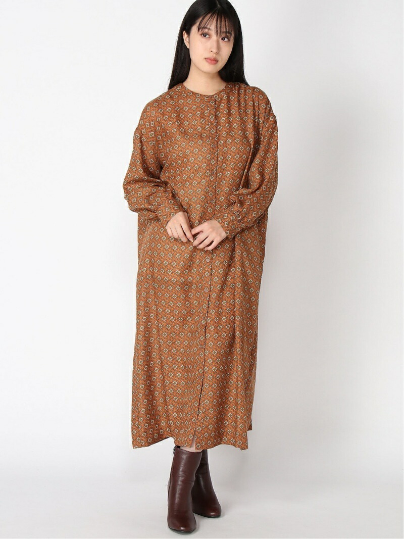 Lugnoncure 柄アソートプリントワンピース Lugnoncure テチチ ワンピース 長袖ワンピース オレンジ ネイビー ベージュ 送料無料 Rakuten Fashion Ice Org Br