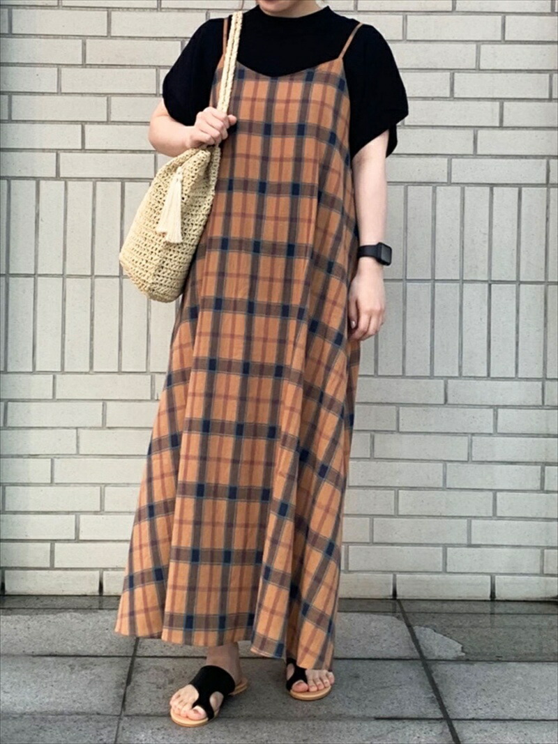 楽天市場 Sale 57 Off Lugnoncure チェックキャミワンピース Lugnoncure テチチ ワンピース キャミワンピース オレンジ グレー ベージュ Rba E Rakuten Fashion Te Chichi