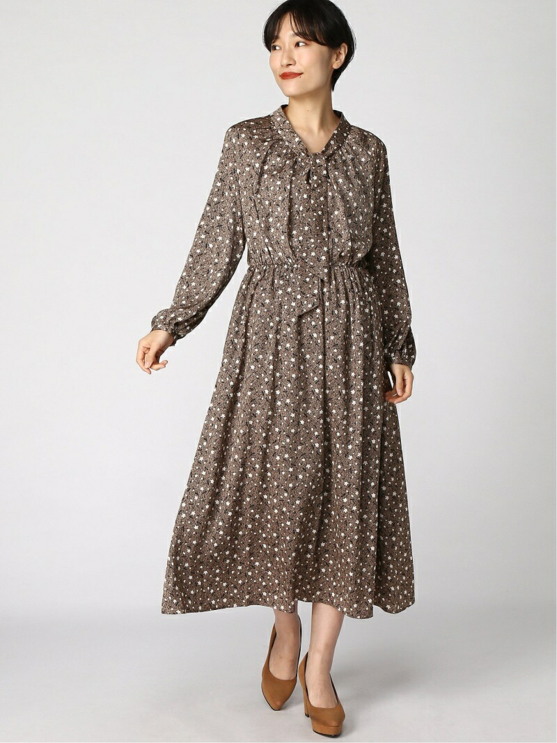 楽天市場 Rakuten Fashion Sale 30 Off Techichi デシン花柄ボウタイワンピース Ls Te Chichi テチチ ワンピース 長袖ワンピース ブラウン パープル Rba E 送料無料 Te Chichi