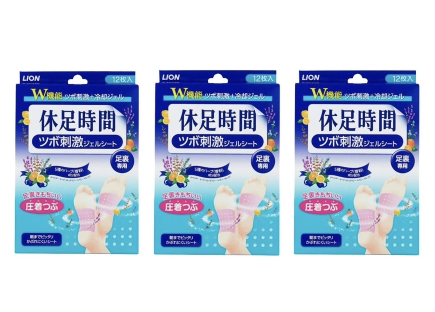 ライオン 【3個セット】休足時間 ツボ刺激ジェルシート 圧着つぶ　12枚 12シート&times;3個｜テックイン店