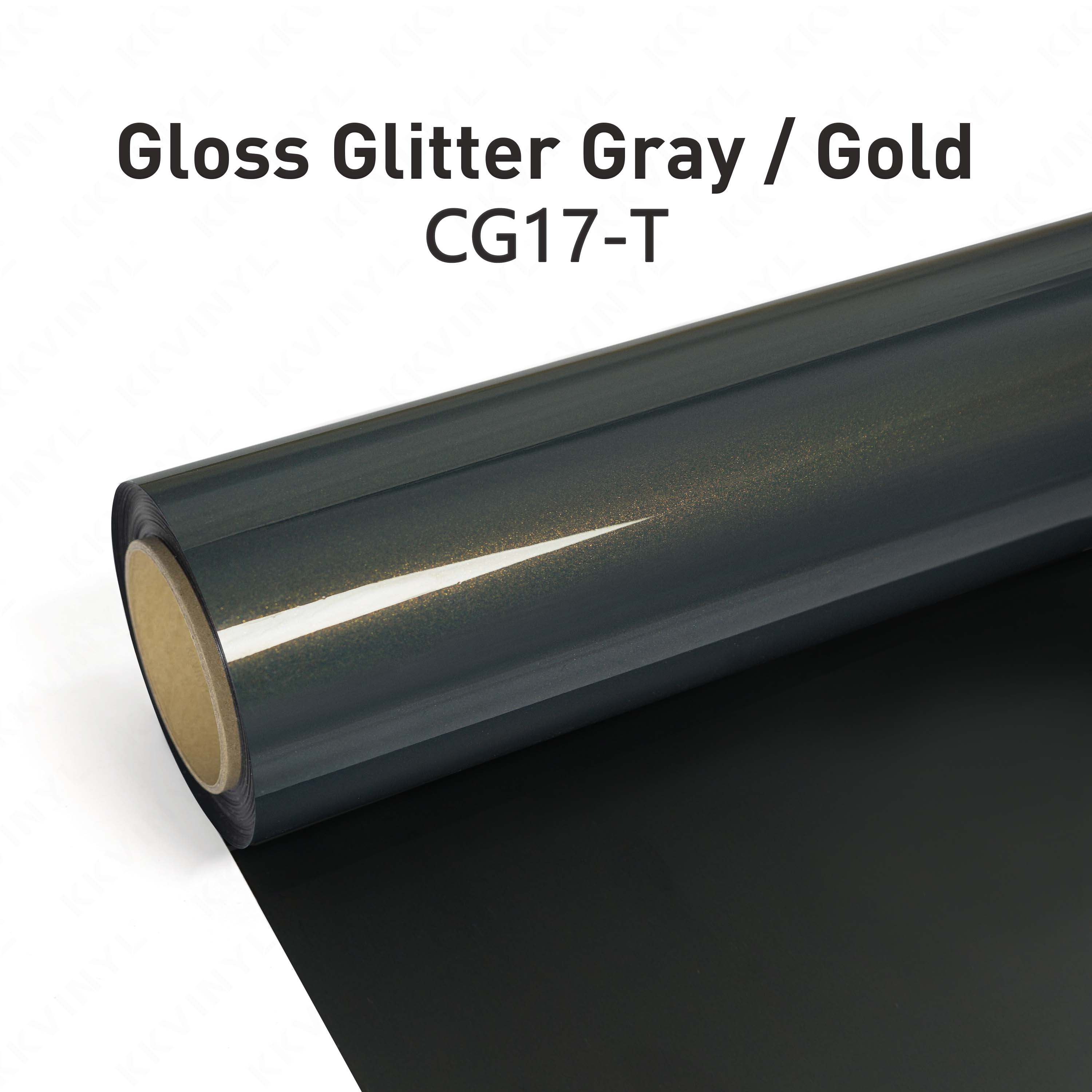 KKVINYL カーラッピングフィルム　Gloss Glitter Gray/Gold CG17-T (1.52mx3m～1.52mx18m) PETライナー超光沢仕上げ。｜テクノプロモーション