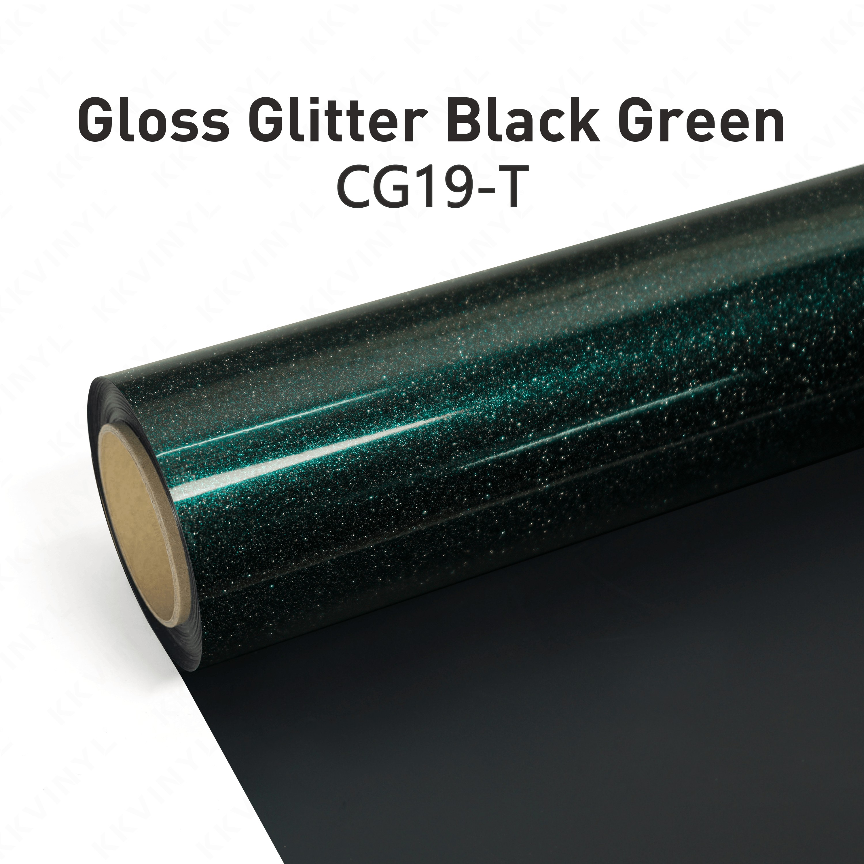 KKVINYL カーラッピングフィルム　Gloss Glitter Black/Green CG19-T (1.52mx3m～1.52mx18m) 、PETライナー超光沢仕上げ。｜テクノプロモーション