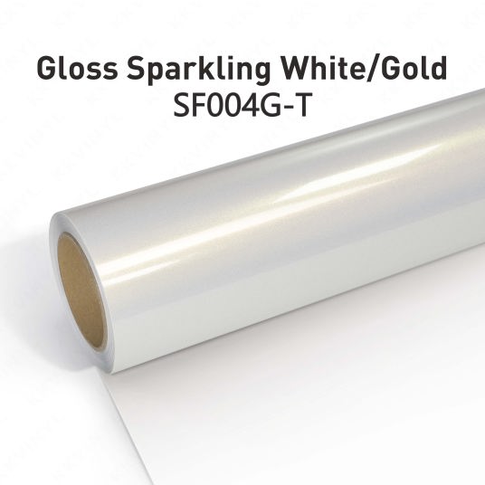 KKVINYL カーラッピングフィルム Gloss Sparkling White/Gold SF004G-T (1.52mx3m~1.52mx18m) PETライナー超光沢仕上げ。|テクノプロモーション