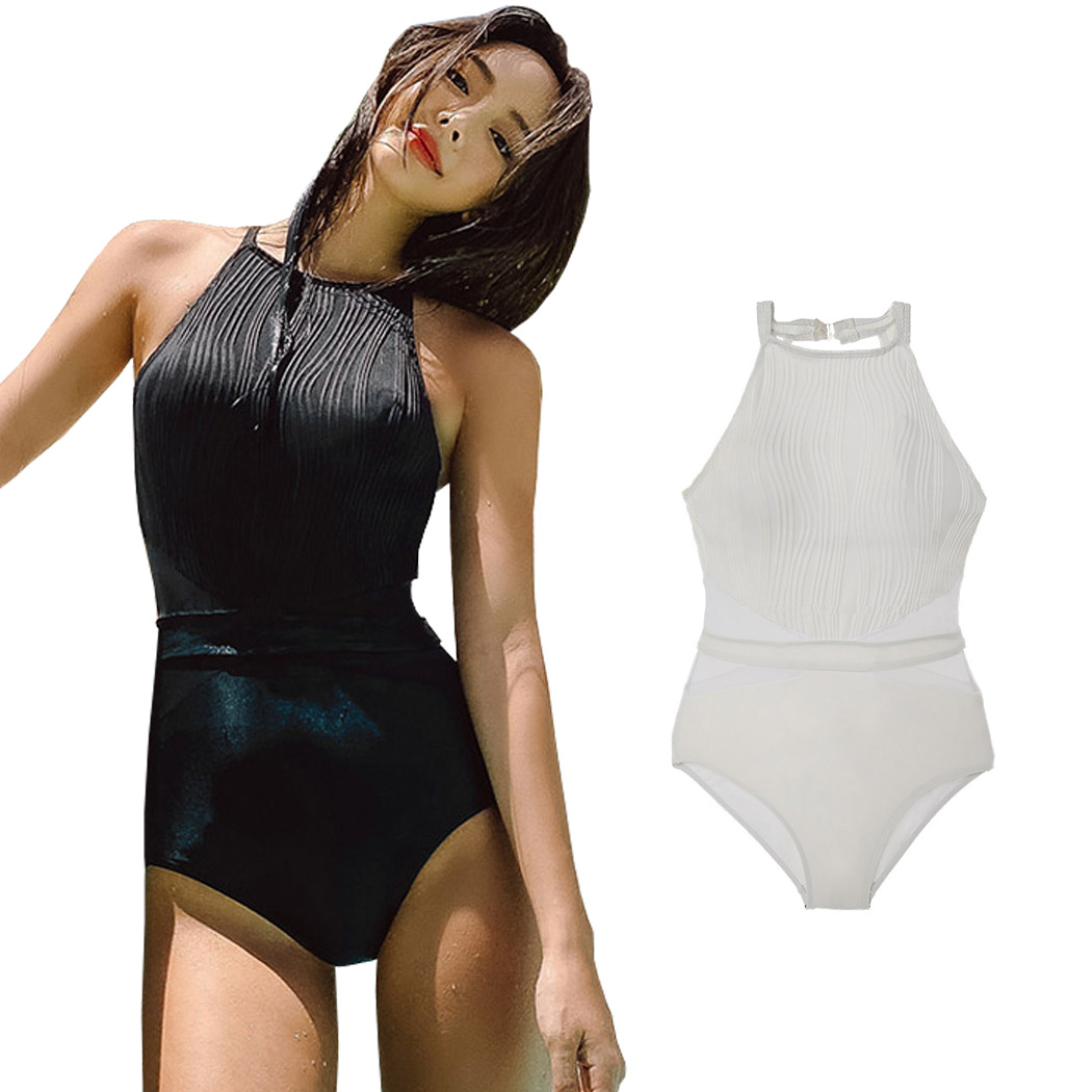 水着 ワンピース オールインワン 体型カバー レディース レース 透け バックシャン ハイネック Balibiki 韓国 無地 ストライプ ガーリー シンプル セクシー お洒落 パッド付き バスト 盛れる ウエスト ヒップ カバーアップ 大人 プール 旅行 海 海外旅行 夏 黒 白