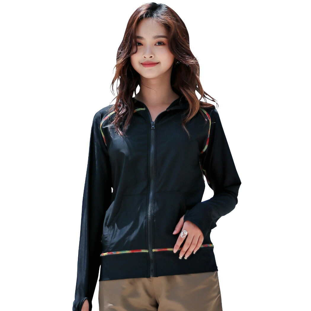 ラッシュガード 長袖 レディース パーカー ジップアップ フィンガーホール ポケット 紫外線対策 熱中症対策 擦り傷防止 温度変化防止 水着の上から着る スポーティー 露出控えめ シンプル 夏 ブラック ネイビー グレー オレンジ パープル 即日発送