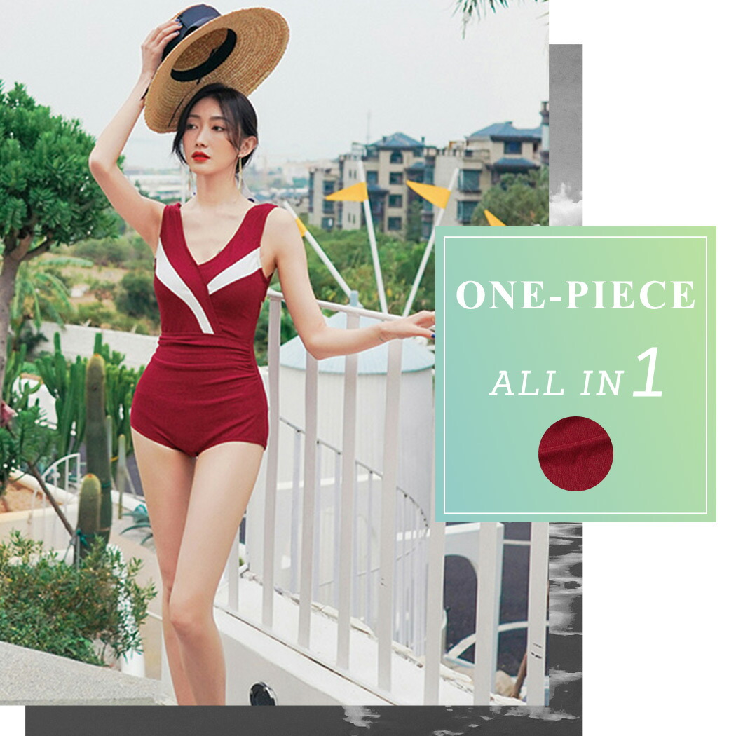 水着 ワンピース 体型カバー オトナ女子 おしゃれ かわいい 高校生 レディース シンプル セクシー スタイルアップ オールインワン バックシャン カシュクール Vネック 無地 ライン 大人 ノンワイヤー パッド付き 小胸 バスト 盛れる ウエスト カバーアップ 夏 海 21新作
