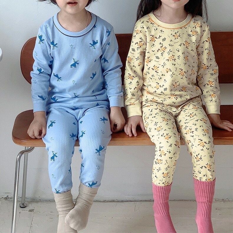 キッズ ルームウェア パジャマ 男の子 女の子 総柄 長袖 薄手 上下セットトップス パンツ 2点セット 部屋着 寝巻き 子供用 花柄 恐竜 トナカイ シロクマ おしゃれ かわいい 通気性 カジュアル シンプル 110 120 130 140 150 160 ウエストゴム お泊り会 春