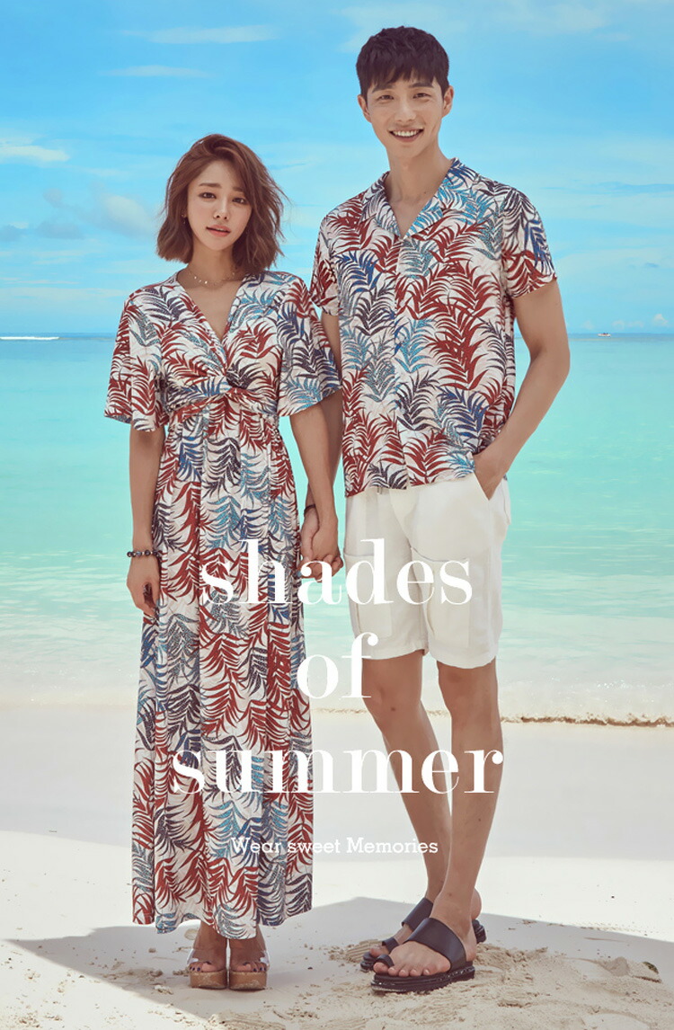 全日本送料無料 カップル 記念日 お揃い プレゼント 男女 服 メンズ レディース 彼氏 彼女 Vネック ワンピース 体型カバー 半袖 トップス ポケット ハーフパンツ 3点セット ブランド 韓国 Shebeach シービーチ 正規品 夏 海 白 シンプル 無地 植物 ボタニカル 伸縮性あり