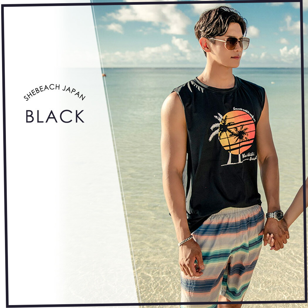 楽天市場 タンクトップ トップス メンズ 男の子 シャツ 単品 韓国 Shebeach シービーチ 正規品 可愛い お洒落 かっこいい カップルコーデ お揃いコーデ 紫外線カット Upf50 プリント 総柄 シンプル ストリート スポーティー ハワイアン 筋肉魅せ 涼しい 大人 夏 海