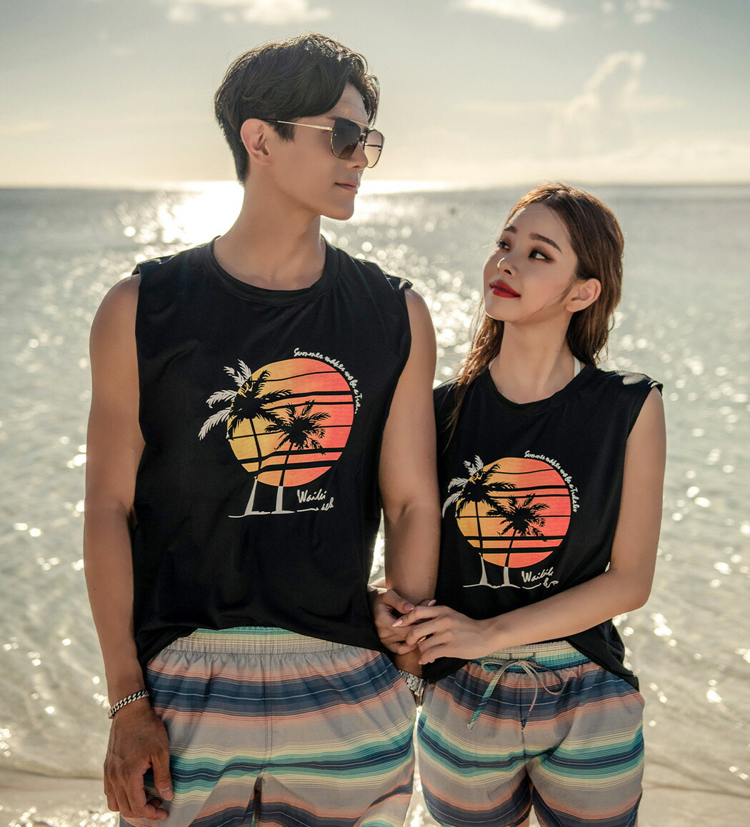 楽天市場 タンクトップ トップス メンズ 男の子 シャツ 単品 韓国 Shebeach シービーチ 正規品 可愛い お洒落 かっこいい カップルコーデ お揃いコーデ 紫外線カット Upf50 プリント 総柄 シンプル ストリート スポーティー ハワイアン 筋肉魅せ 涼しい 大人 夏 海
