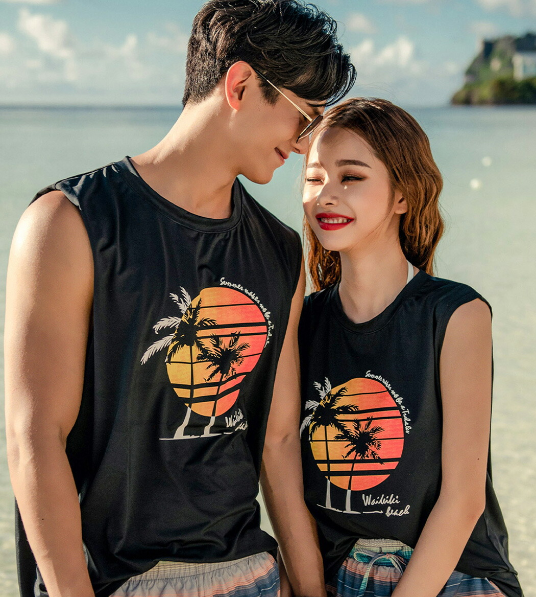 楽天市場 タンクトップ トップス メンズ 男の子 シャツ 単品 韓国 Shebeach シービーチ 正規品 可愛い お洒落 かっこいい カップルコーデ お揃いコーデ 紫外線カット Upf50 プリント 総柄 シンプル ストリート スポーティー ハワイアン 筋肉魅せ 涼しい 大人 夏 海