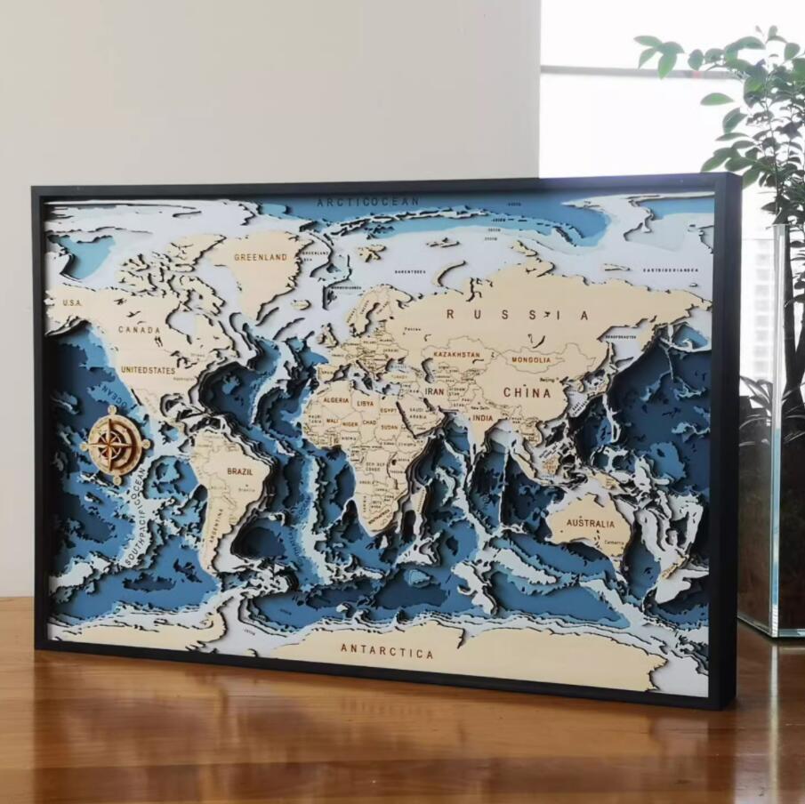世界地図 インテリア 木製 壁掛け 3D Wood World Map 世界地図 インテリア 壁掛け オークカラー 高級感ある木の温もり 壁掛木製世界地図 インテリア&グローバルに!
