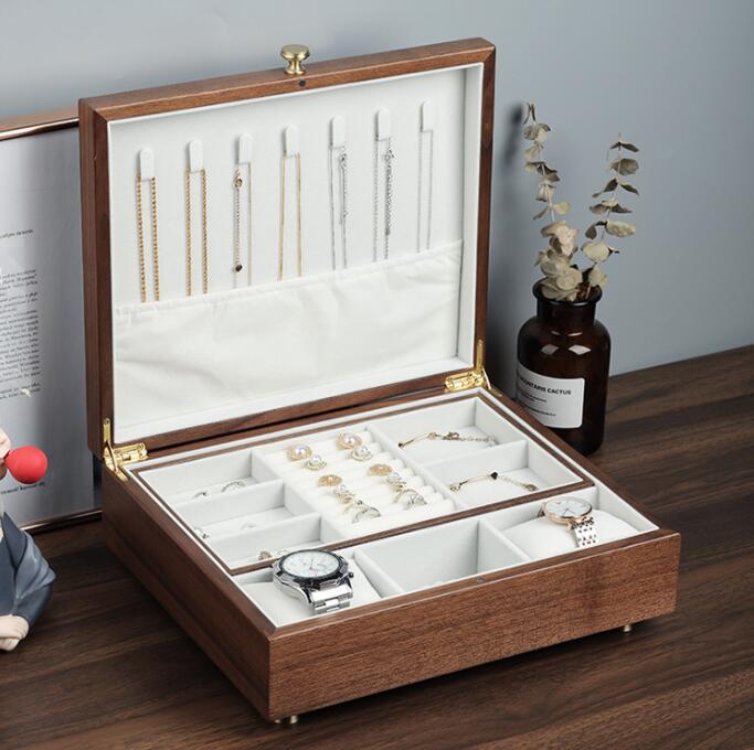 高見え 木製 ジュエリーボックス ジュエリーケース 腕時計ケース　大容量 ジュエリー収納 アクセサリー ケース アクセサリー収納 アクセサリーボックス リング ケース 宝石箱 小物収納ケース ピアス イヤリング 指輪 リング キッズ おしゃれ 可愛い プレゼント 整理