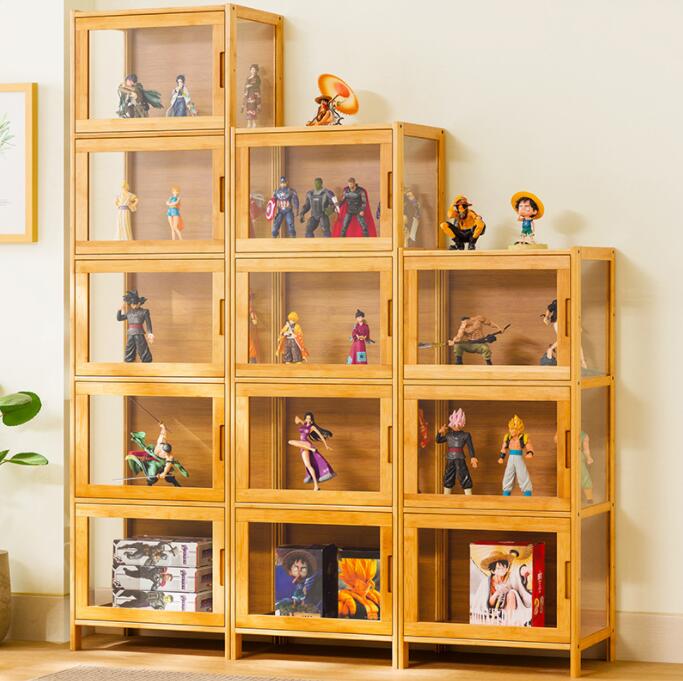 アクリル コレクションケース 上下スライド式扉 竹製 4層/5層 大型 ロータイプ フィギュアコレクション棚 ガラスケース 収納 完全密封 大容量 透明 フレーム 耐荷重抜群 透明展示ケース 組み立て式 転倒防止 ディスプレイ|OKFURNITURE