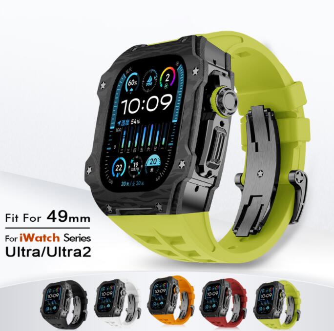 貨物輸送無料 Apple Watch Ultra1/2 ダンス楽隊 カーボン衣料繊維一体型 取り替えっこ用ダンス楽隊 Apple Watch Ultra ダンス楽隊 Apple Watch Ultra 49粍 カーボン衣料繊維 覆いかぶせる なめし革 メンズ スマートウォッチアクセサリー 差し上げ物