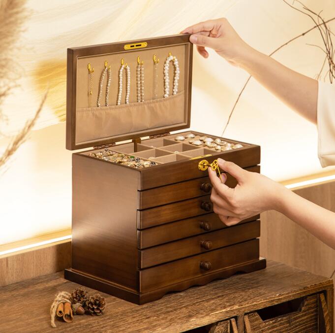 アクセサリーケース ジュエリーボックス 木製 アンティーク風 ジュエリーケース アクセサリーボックス 大容量 引き出し 小物入れ アクセサリー 収納 おしゃれ ケース 可愛い ネックレス ピアス リング ネックレス 指輪 宝石 新生活｜OKFURNITURE