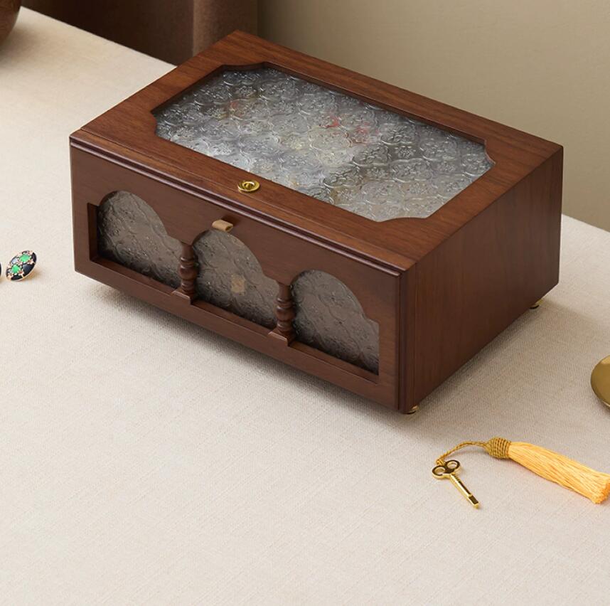 宝飾品ボックス席  木製 アンティーク風 宝飾品容れもの 付属物ボックス席 大静電容量 抽き出し 小入れもの 付属物 納める 今めかしい 容れもの パウダーコンパクト 好いたらしい 首飾り ピアス 輪っか 首飾り 指環 貴石 新やって行く