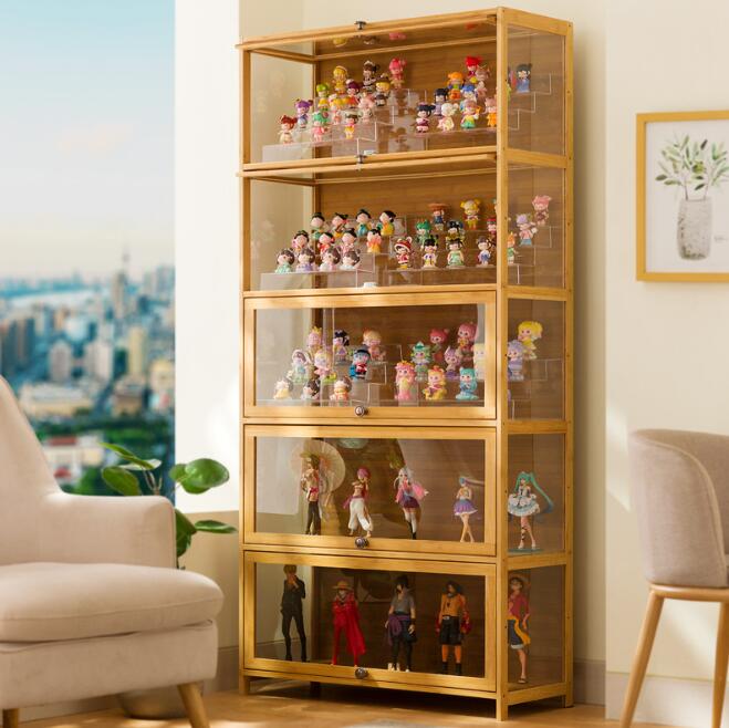 アクリル コレクションケース 上下スライド式扉 竹製 4層/5層 大型 ロータイプ フィギュアコレクション棚 ガラスケース 収納 完全密封 大容量 透明 フレーム 耐荷重抜群 透明展示ケース 組み立て式 転倒防止 ディスプレイ｜OKFURNITURE