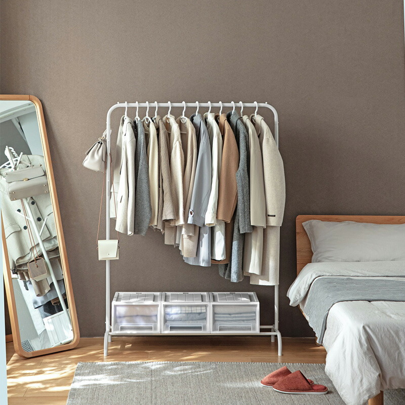ハンガーラック おしゃれ スリム 幅103 省スペース コートハンガー ハンガーポール ワードローブ 塗装 鉄 鈎付き 洋服収納 衣類収納 北欧 シンプル 西海岸 マルチハンガーラック 103cm幅タイプ ホワイト Sサイズ幅86cm Lサイズ幅103cm 防サビ加工 台座付き 軽い