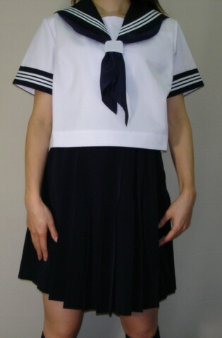 楽天市場】Teen-SH56衿・カフス紺色：白3本線夏半袖セーラー服 高校生