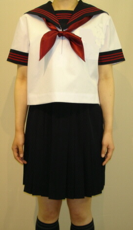 セイラー服(夏) 富士ヨット夏用白セーラー服 半袖 紺衿・三本線 6A〜17A (A体