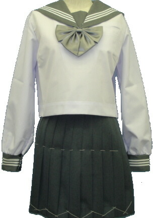 SN37Big衿・カフスグレー：白３本線胸当付夏長袖セーラー服Bigサイズ｜セーラー服ネット通販Ｔｅｅｎｓ