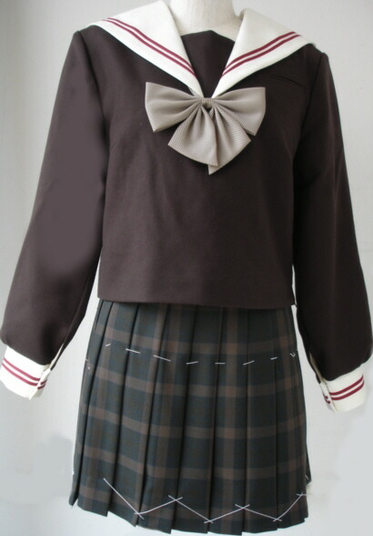 WCHA01おしゃれなこげチャセーラー服衿・カフスエンジ2本線