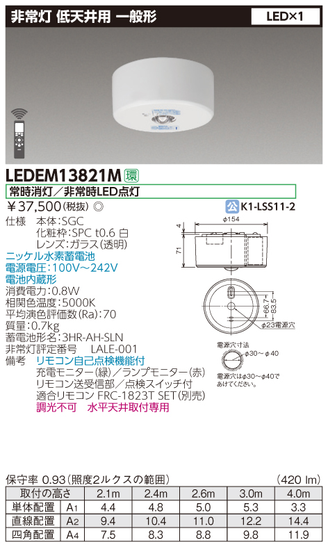 楽天市場】LEDEM09821M (LEDEM09821M) 低天井用直付ＬＥＤ非常灯専用形