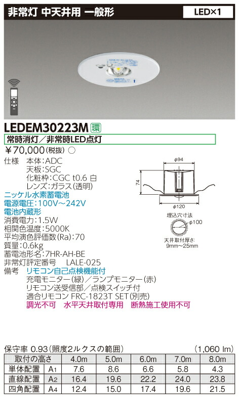 LEDEM30223M 中天井用埋込ＬＥＤ非常灯専用形 ＬＥＤ非常用照明器具 専用 ランキング2022