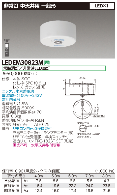 LEDEM30823M 中天井用直付ＬＥＤ非常灯専用形 ＬＥＤ非常用照明器具 専用 【特別訳あり特価】