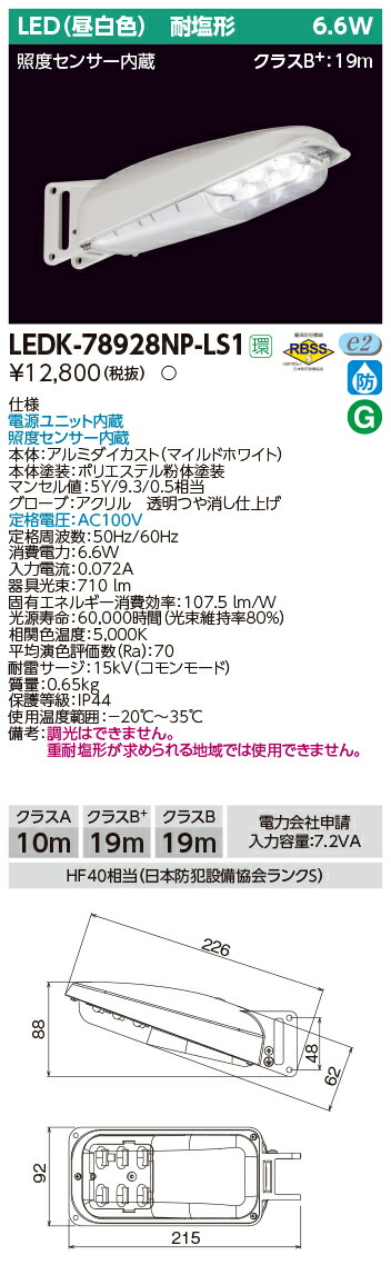 楽天市場】お取り寄せ(発送にお時間をいただく商品です）納期回答致します LED防犯灯 NNY20328LE1 （NNY20328 LE1）昼白色 :  てかりま専科