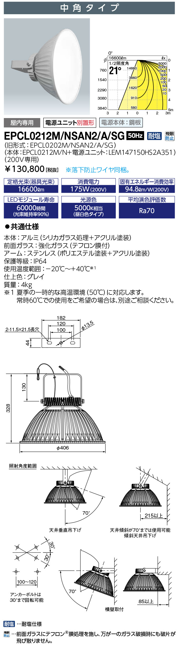 ポイント2倍 岩崎電気 EPCL0212M/NSAN2/A/SG 屋内プール用 LED投光器 LEDioc μs (レディオック ミューズ) 中角タイプ (EPCL0212MNSAN2ASG)