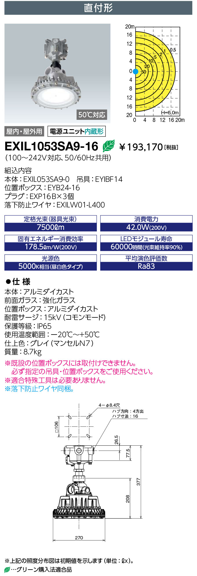 岩崎電気 EXIL1053SA9-16 LED防爆形照明器具 LEDioc EX DIO Z1 マーキュリー灯 400W好いかげんに 直付形 こしき大きさ16 (EXIL1053SA916)
