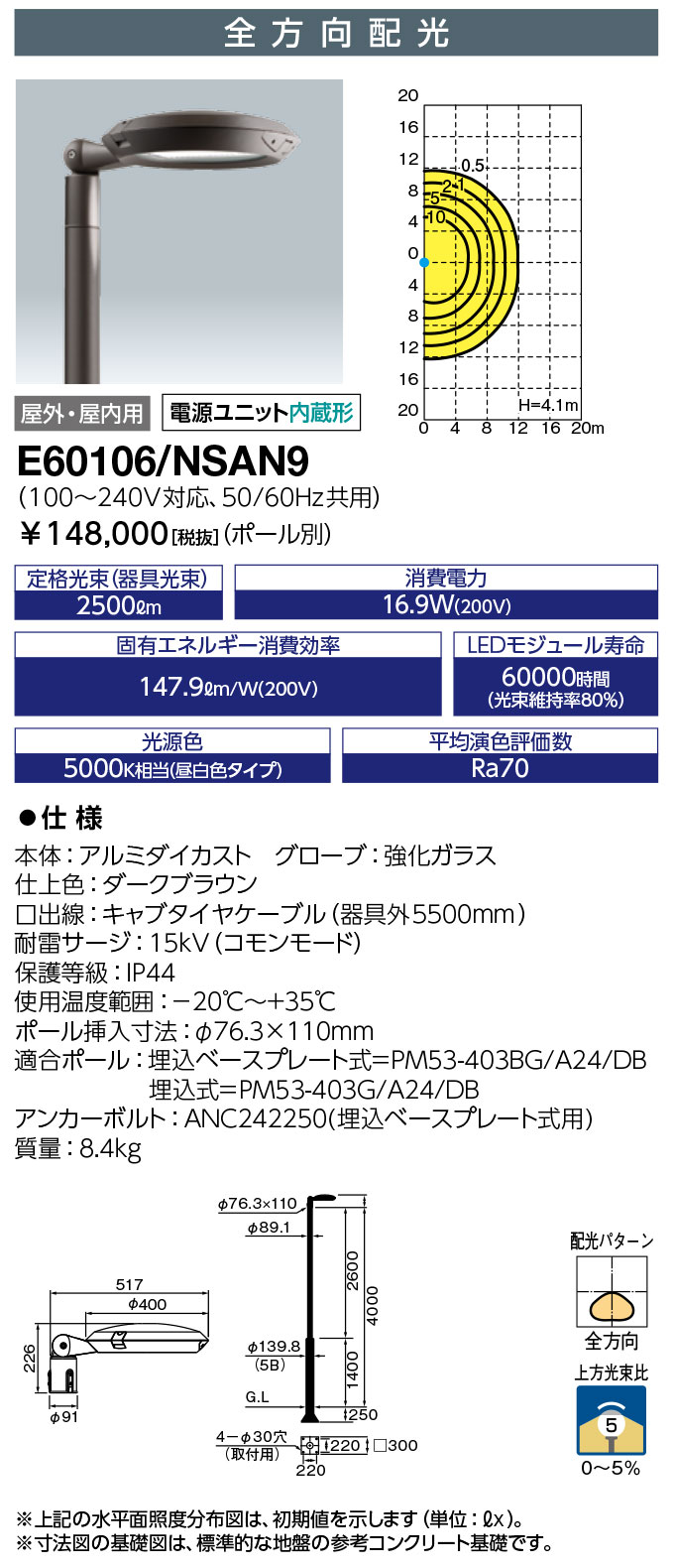 新年の贈り物 岩崎電気 E60106 NSAN9 LEDポールライト レディオック