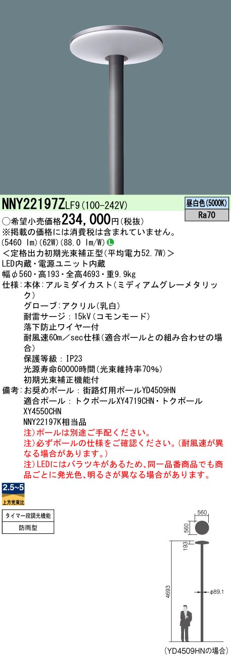 パナソニック NNY22197ZLF9 マーキュリー灯２５０顔の表情当ＬＥＤ表どおり灯灯具昼白いこと