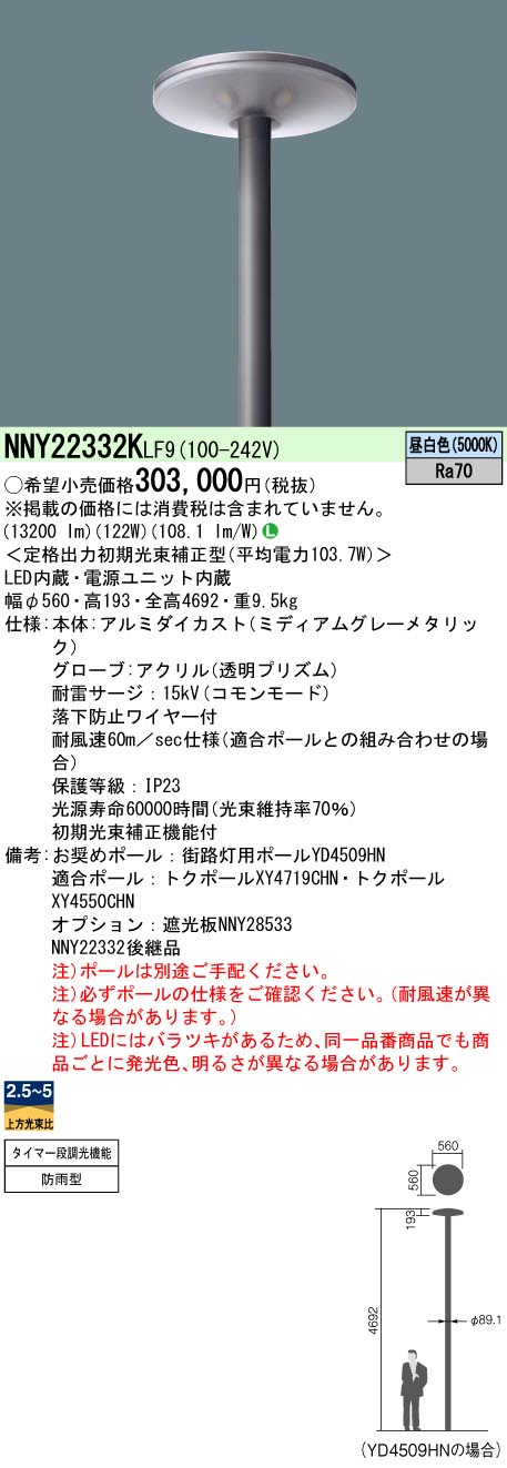 ◎ パナソニック NNY22332K LF9 ポール取付型 LED （昼白色） モール