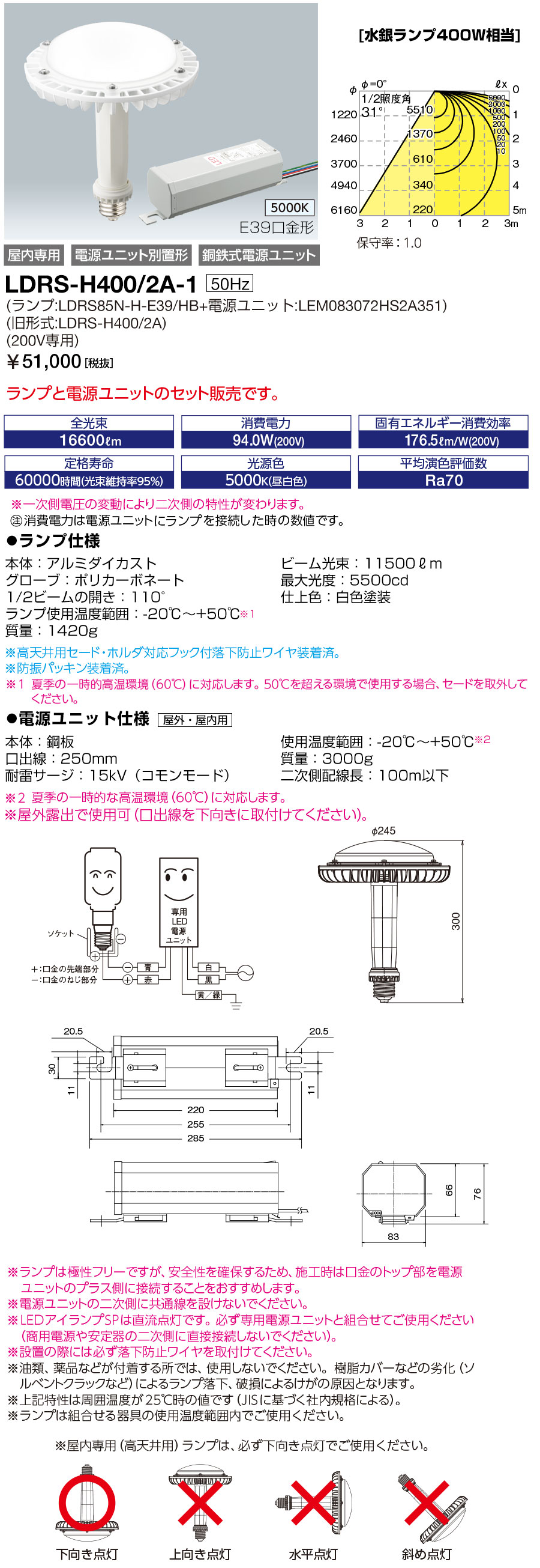 最大79％オフ！ LEDアイランプSP 50Hz用 昼白色 水銀ランプ400W相当 2A-1 85W LEDioc 岩崎電気 LDRS-H400  LDRSH4002A1 クラス1500 ライト・照明器具