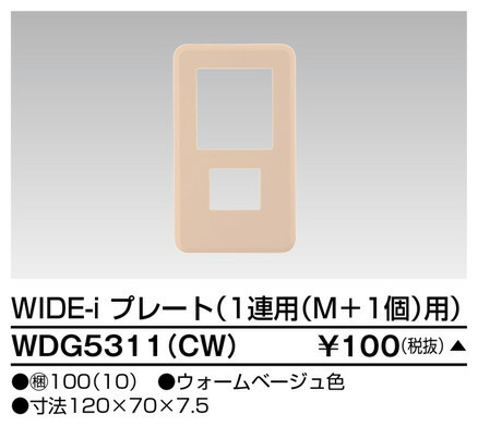 東芝 WDG5311(CW) (WDG5311CW) プレート１連用Ｍ＋１（ＣＷ） 大箱 (100個入りセット) 受注生産